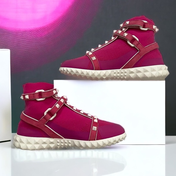 Valentino Pink Rockstud High top stretch gladiator sneakers 5 35 Barbie Preppy - Picture 16 of 16